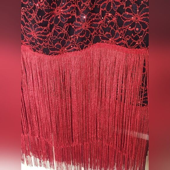 Connected Apparel 12 Black Red Charleston SequinBead EveningCocktail Women Dress - Picture 8 of 12